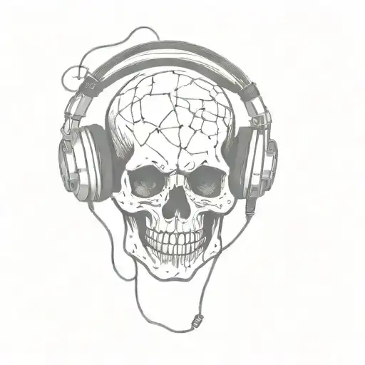 Skull With Headphones Music Notes Coming Out Of Crack In Top Of Skull