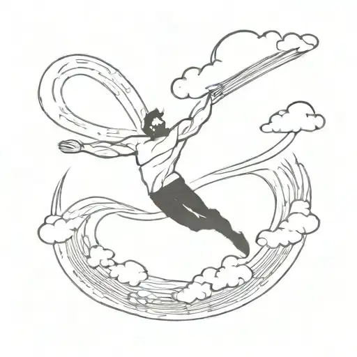 A Man Falling Out Of The Clouds Like A Comet With Plasma Trails About To Fall Into The Water