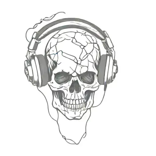 Skull With Headphones Music Notes Coming Out Of Crack In Top Of Skull