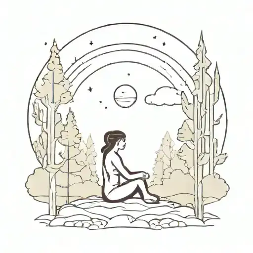 Mercury And Saturn Aligning Over A Forest Bathing Scene With A Yoga Pose
