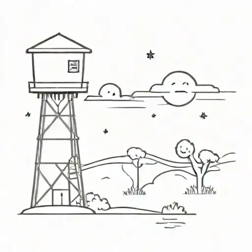 Cartoon Water Tower With A Smiley Face On It