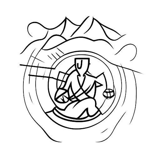 A Minimalist Silhouette Of A Rugby Player Meditating On Top Of A Mountain