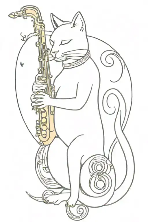 Black Cat With A Saxophone