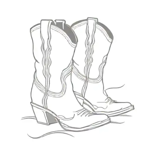 Fine Line One Singl Cowboy Boot Minimalistic Outlines Only Dainty Cute