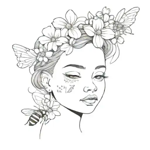 Baby Face With Flowers And Bees