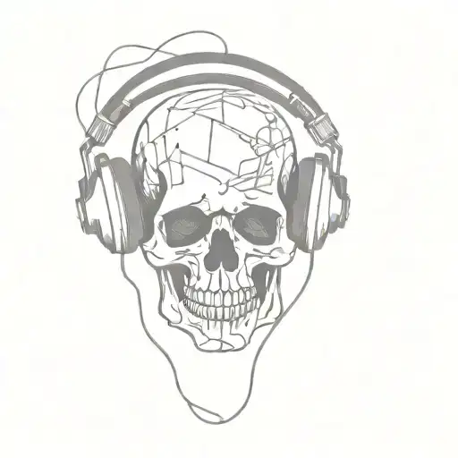Skull With Headphones Music Notes