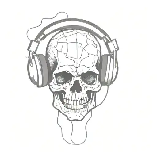Skull With Headphones Music Notes Coming Out Of Crack In Top Of Skull