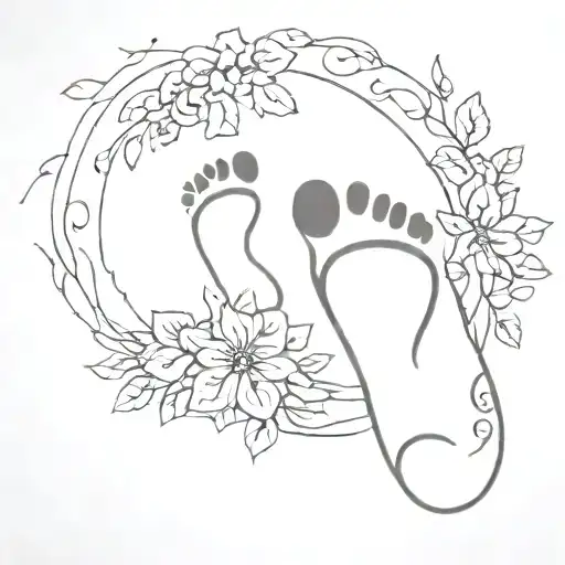 A Baby Footprint Surrounded By Intricate Floral Designs
