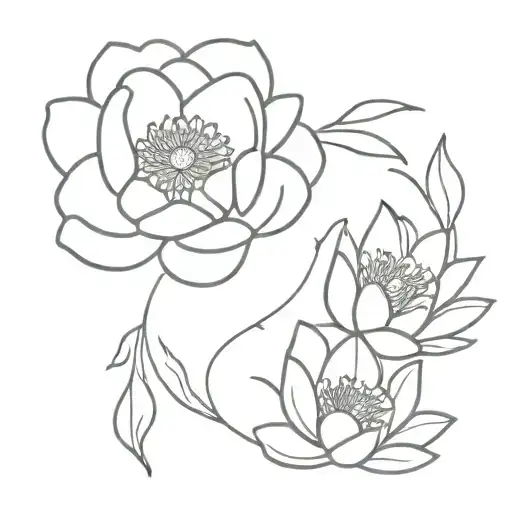 Peony And Water Lily Intertwined Small