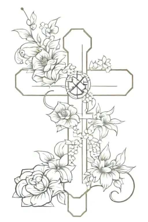 Cross Made Up Of Flowers With A Turtle And Bible Verse Incorporated