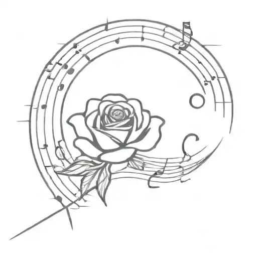 Rose In Front Of Moon And Surrounded By Musical Notes