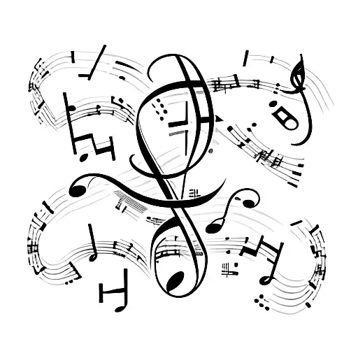 A Traditional Tattoo Of A Music Sheet With The Name 'Charity' Written In Elegant Script