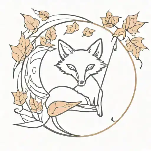 Fox Holding Bow And Arrow Surrounded With Autumn Leaves And A Crescent Moon