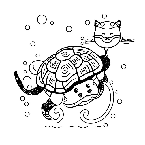 Kitten Riding Turtle With Snorkel Goggles