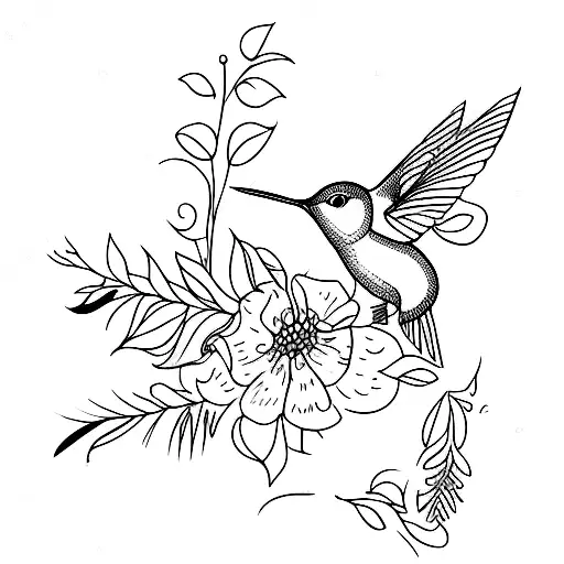 Humming Bird With Flowers
