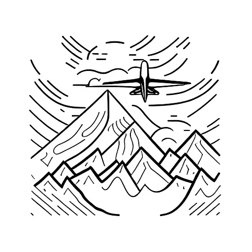 A Minimalist Design Of An Airplane Soaring Above A Mountain Peak