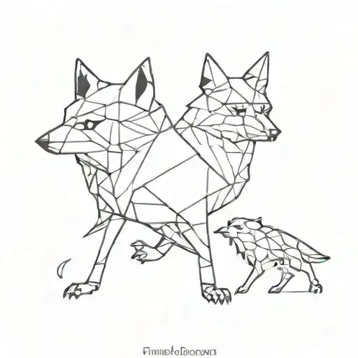 A Minimalist Tattoo Of A Pixelated Owl And Wolf Facing Off In A Game-like Battle Scene