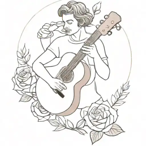 A Realistic Portrait Of A Musician Playing A Guitar Surrounded By Roses