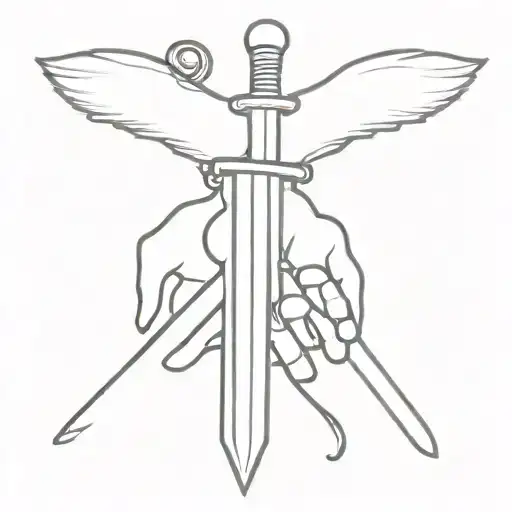 Sword With Two Hands In The Handle Representing Love