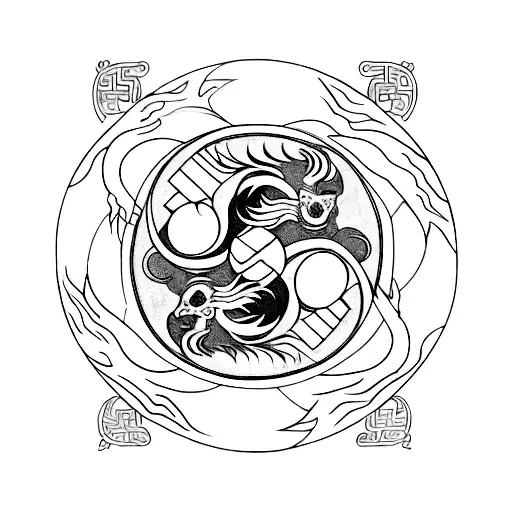 A Fox And Dragon Intertwined In An Infinite Yin Yang Symbol