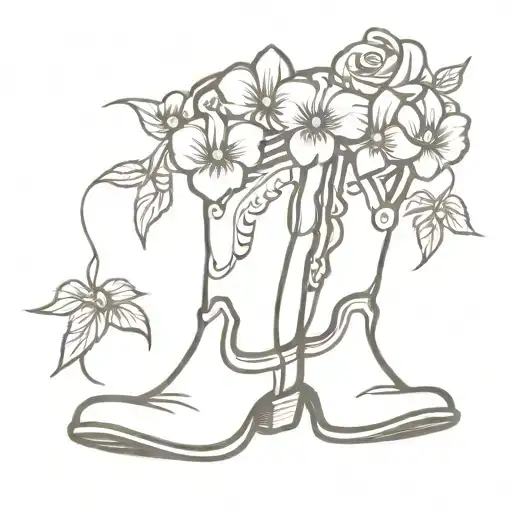 Cowboy Boots With Violets In One Boots And Roses In The Other Boot