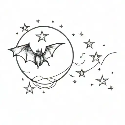 Feminine Cute Bat Moon Stars