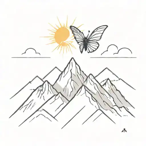 A Butterfly Flying Over A Mountain Peak With The Sun Shining Down On It