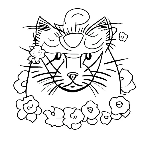 Sad Cat With A Flower In His Hands
