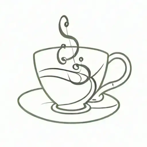 A Minimalist Tattoo Design Of A Coffee Cup With Musical Notes As Steam Coming Out Of It