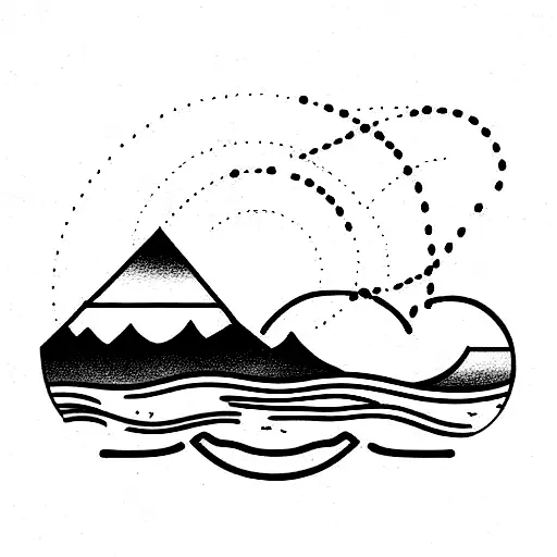 Ocean Wave With Old Boat And Mountain