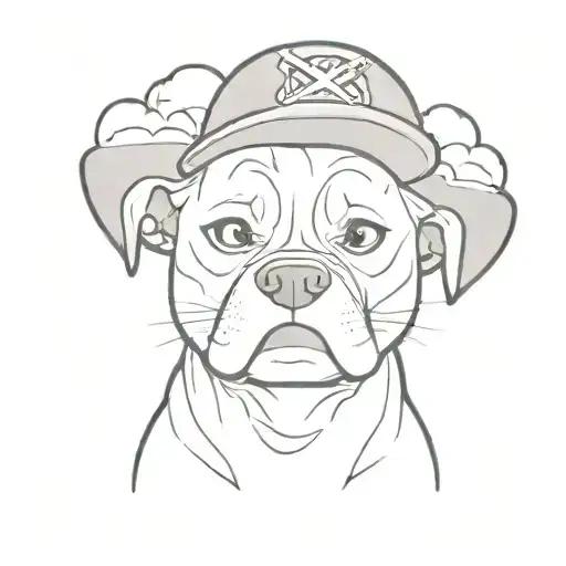 Luffy From One Piece As A Pitbull Dog With Luffy Original Hat With Anime Clouds At The Backround