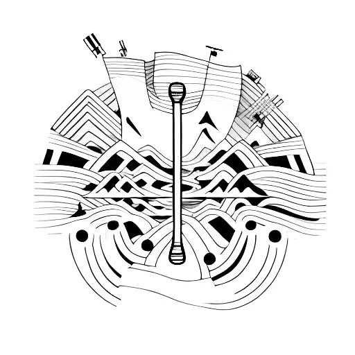 A Minimalist Tattoo Of A Piano Key With A Mountain Range In The Background