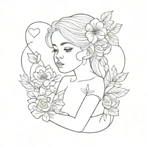 Baby Girl With Flowers And Heart