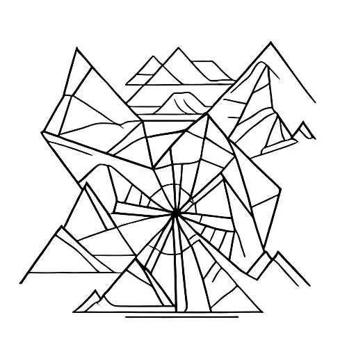 A Minimalist Tattoo Of A Mountain Bike With A Trail Winding Through The Mountains