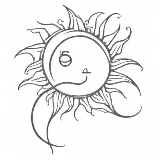 A Minimalist Tattoo Of A Sun And Stream With Letter E And Letter B Built Into Design