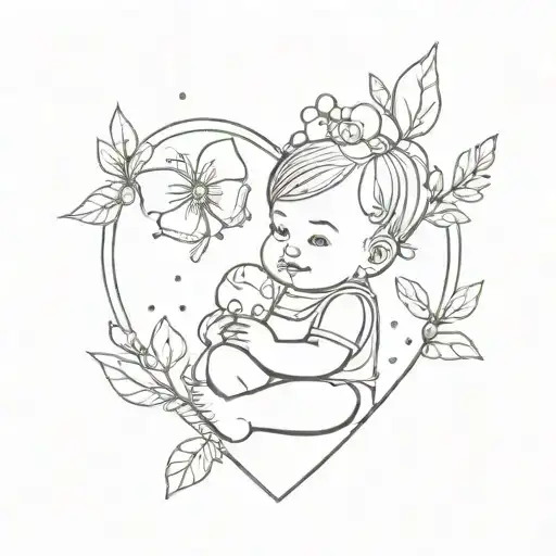 Smiling Baby Girl With Flowers And Heart