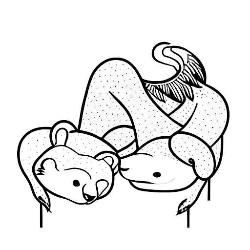 Beaver And Deer Sleeping Together One Line Drawing