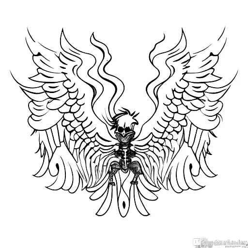 Skeleton Phoenix With Open Wings Back