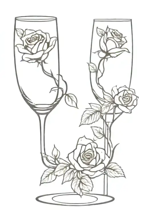 Wine Glass Wrapped With Rose Intertwined