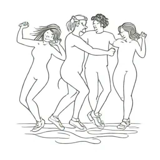 A Tattoo Design Featuring A Group Of Friends Dancing At A Music Festival