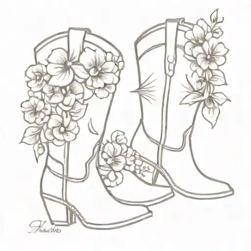 Cowboy Boots With Violets In One Boots And Roses In The Other Boot Like A Bouquet