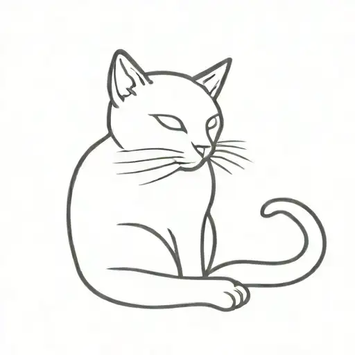 Outline Silhouette Of A Cat With Semi Colon Tail Wrapped