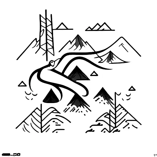 A Minimalist Tattoo Of A Skier Gliding Down A Psychedelic Mountain