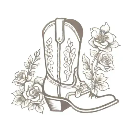 Cowboy Boots With Violets In One Boots And Roses In The Other Boot