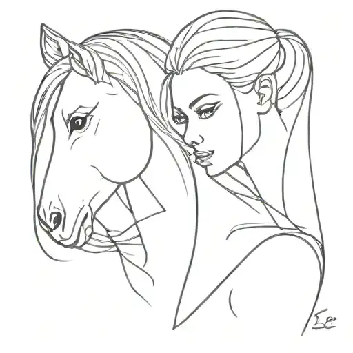 Pony And Girl Face Line Art