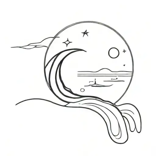 Black And With Sea And The Moon