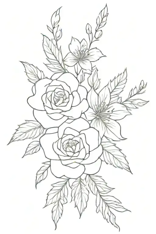 Line Rose And Larkspur Birth Flower Bouquet