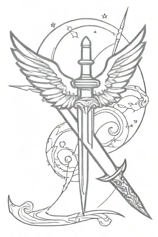 Dagger With Bay Wings And A Moon Charm Hanging Off The Bottom Of The Handle