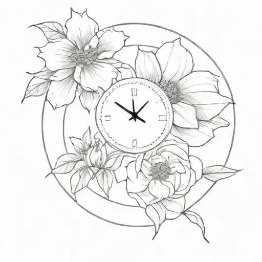A Minimalist Clock Design With The August Birthflower Incorporated Into The Clock Face