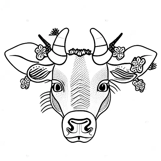 Long Horn Cow With Flowers